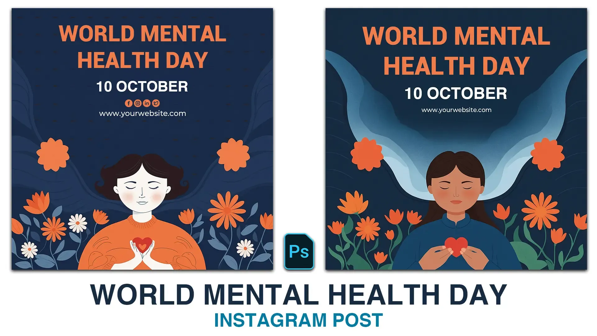 World Mental Health Day Instagram Post Featuring Calm Meditation and Floral Elements image